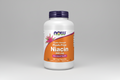 Supplement bottle labeled 'Double Strength Flush-Free Niacin' by NOW on a white background