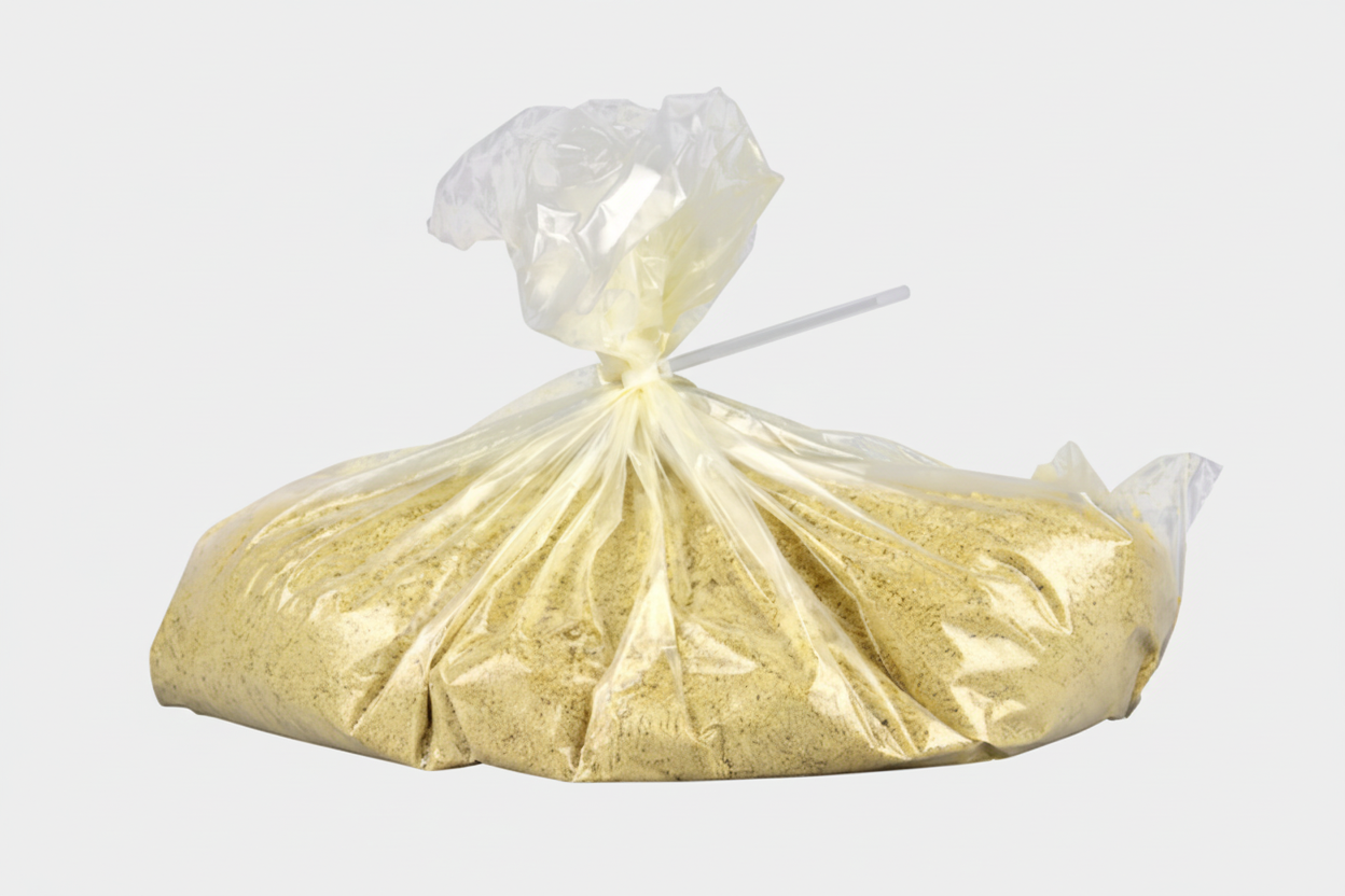 Bag of yellow sand or gravel with a white background