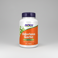 Supplement bottle labeled 'Odorless Garlic' with NOW brand on a white background