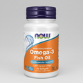 Omega-3 Fish Oil supplement bottle with NOW brand on a white background