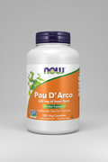 Supplement bottle labeled 'Pau D'Arco' with Now Foods branding on a white background