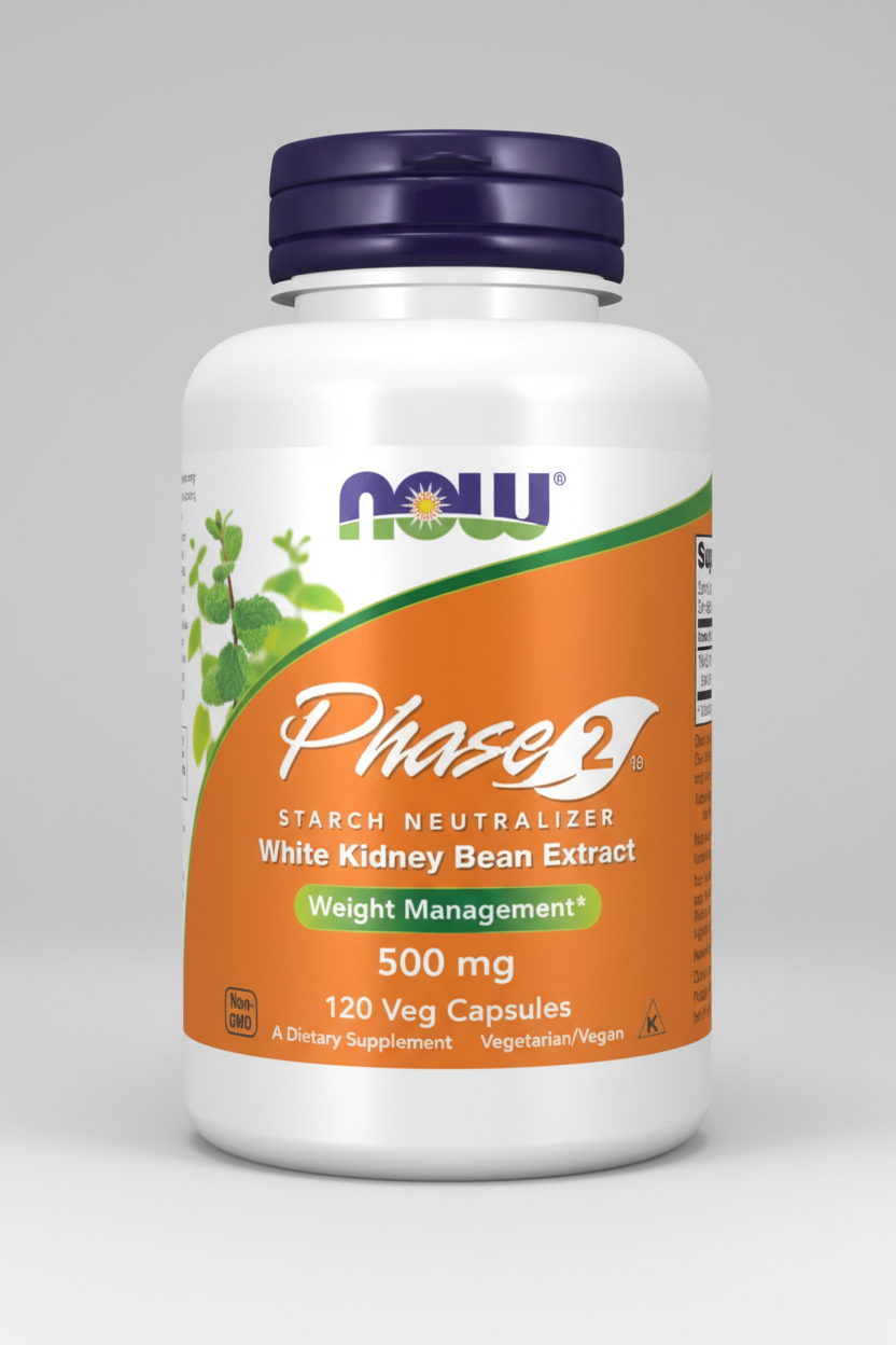 Supplement bottle labeled 'Phase 2' by NOW on a white background