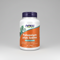 Supplement bottle labeled 'Potassium plus Iodine' with NOW brand on a white background
