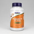 Probiotic supplement bottle with NOW brand on a white background