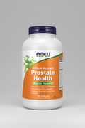 Supplement bottle labeled 'Clinical Strength Prostate Health' by NOW on a white background