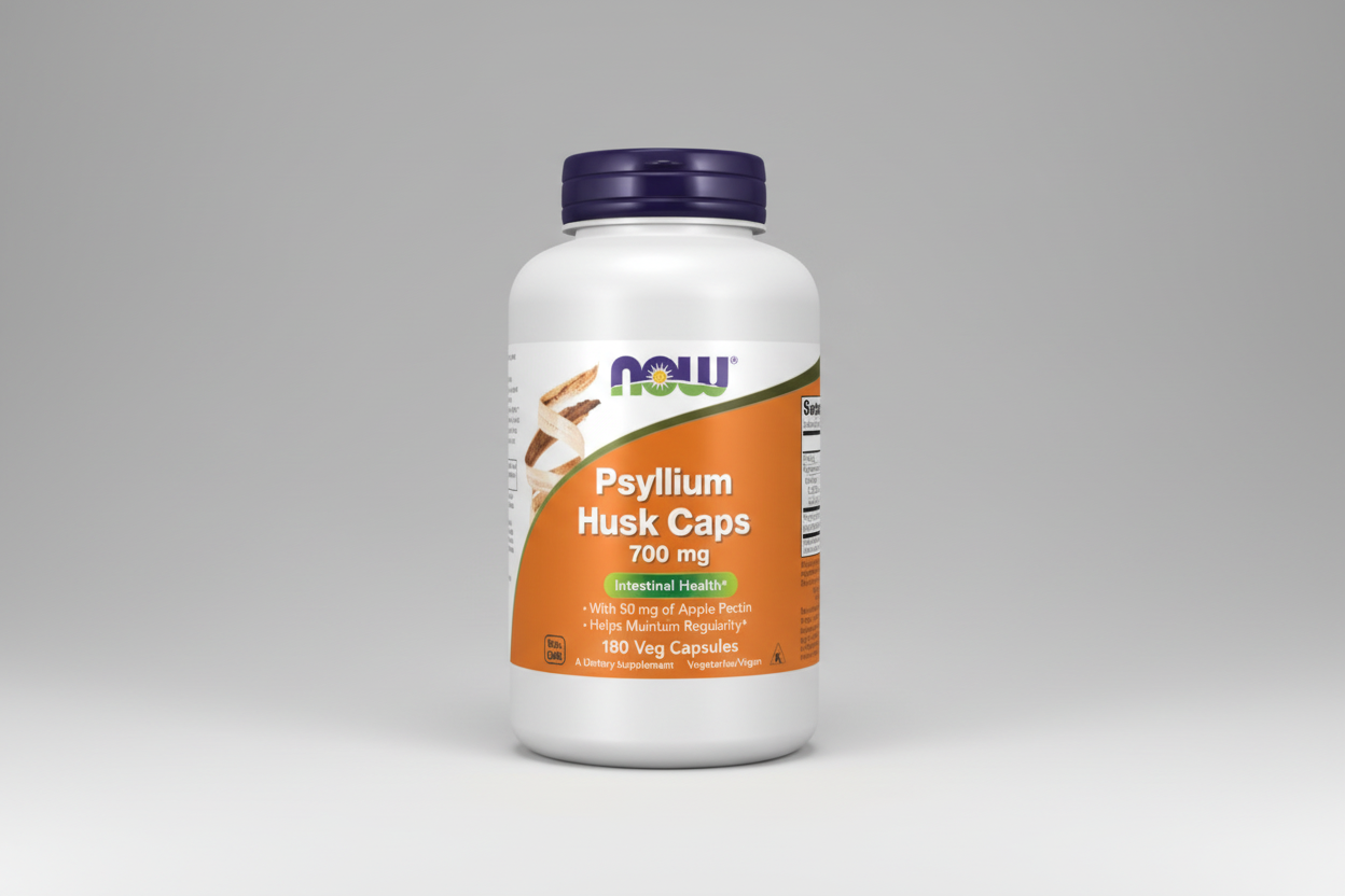 Psyllium Husk Capsule bottle with NOW label on a white background