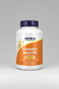 Supplement bottle of Pumpkin Seed Oil with NOW brand on a white background