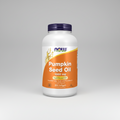 Supplement bottle labeled 'Pumpkin Seed Oil' with Now brand on a white background
