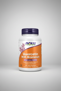 Supplement bottle labeled 'Quercetin with Bromelain' by NOW on a white background
