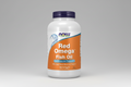 Supplement bottle of Red Omega Fish Oil with NOW brand on a white background
