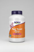 Supplement bottle labeled 'Red Yeast Rice' with NOW brand on a white background