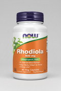 Supplement bottle of Rhodiola with Now brand on a white background
