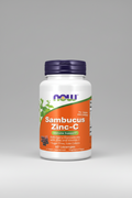 Sambucus Zinc-C supplement bottle with NOW label on an orange background