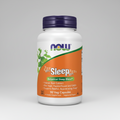 Supplement bottle labeled 'Sleep' with NOW brand on an orange background