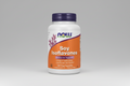 Supplement bottle labeled 'Soy Isoflavones' by NOW on an orange and white background
