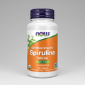 Bottle of NOW Certified Organic Spirulina 500 mg on a white background