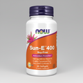 Supplement bottle labeled 'Sun-E 400' with Now brand on a white background