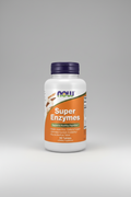 Supplement bottle labeled 'Super Enzymes' by NOW on a white background
