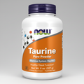 Supplement bottle labeled 'Taurine Pure Powder' by NOW on a white background