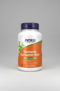 Turmeric Curcumin Gels supplement bottle with Now brand label on a white background