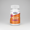 Supplement bottle labeled 'Max Potency Vitamin D3 50,000 IU' by NOW on a white background