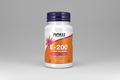Supplement bottle labeled 'E-200' with Now brand on a white background