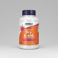 Supplement bottle labeled 'Vegetarian Dry E-400' with NOW brand on a white background