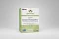 Box of Organic Green Tranquility Decaf Green Tea with Lemon Myrtle by NOW on a white background
