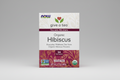Box of NOW Organic Hibiscus Tea with branding and product details.