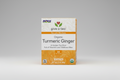 Box of Now Organic Turmeric Ginger tea with branding and product details.