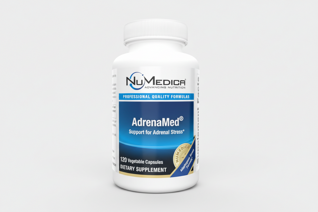 NuMedica AdrenaMed dietary supplement bottle on a white background