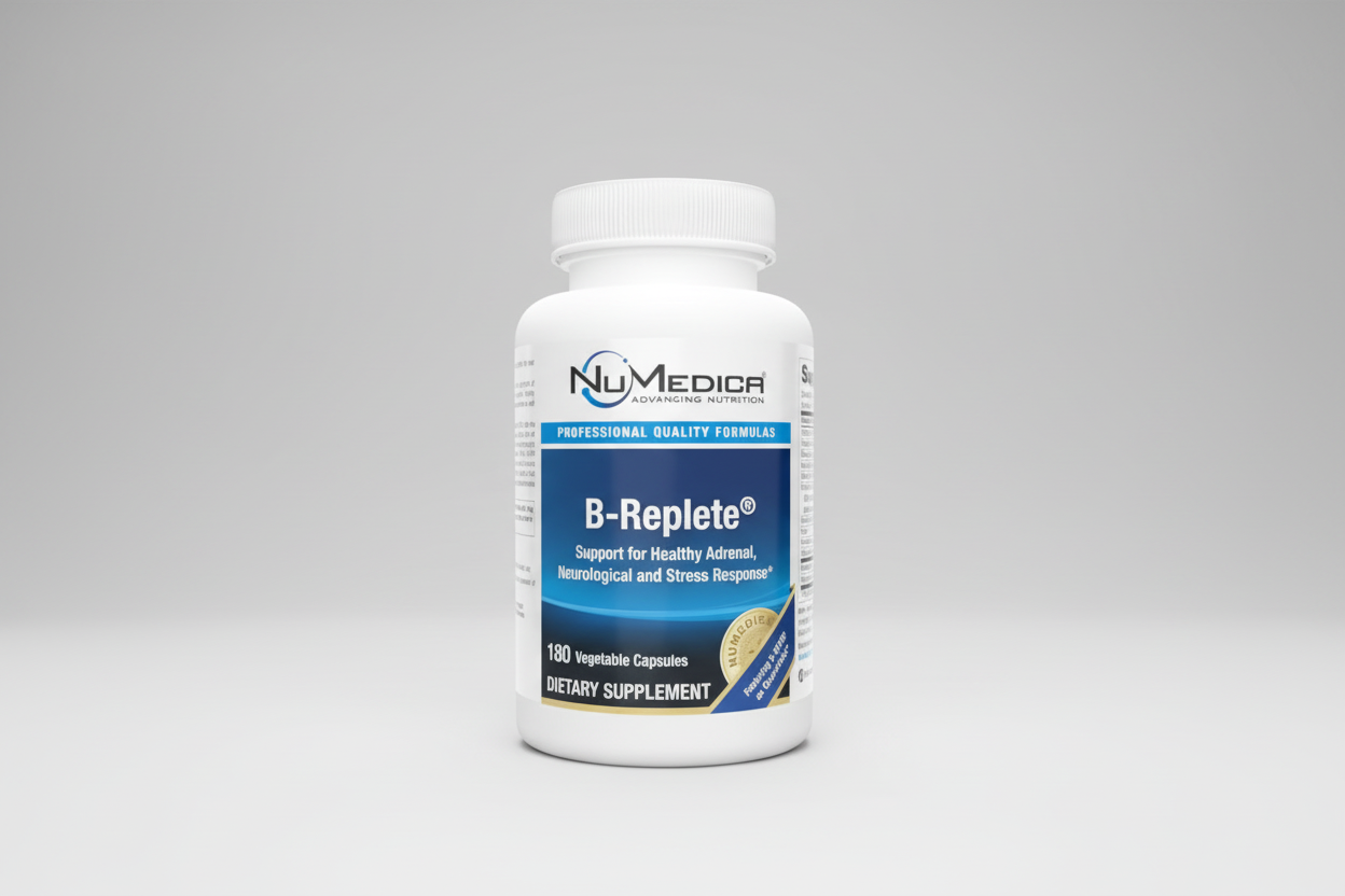 NuMedica B-Replete dietary supplement bottle on a white background