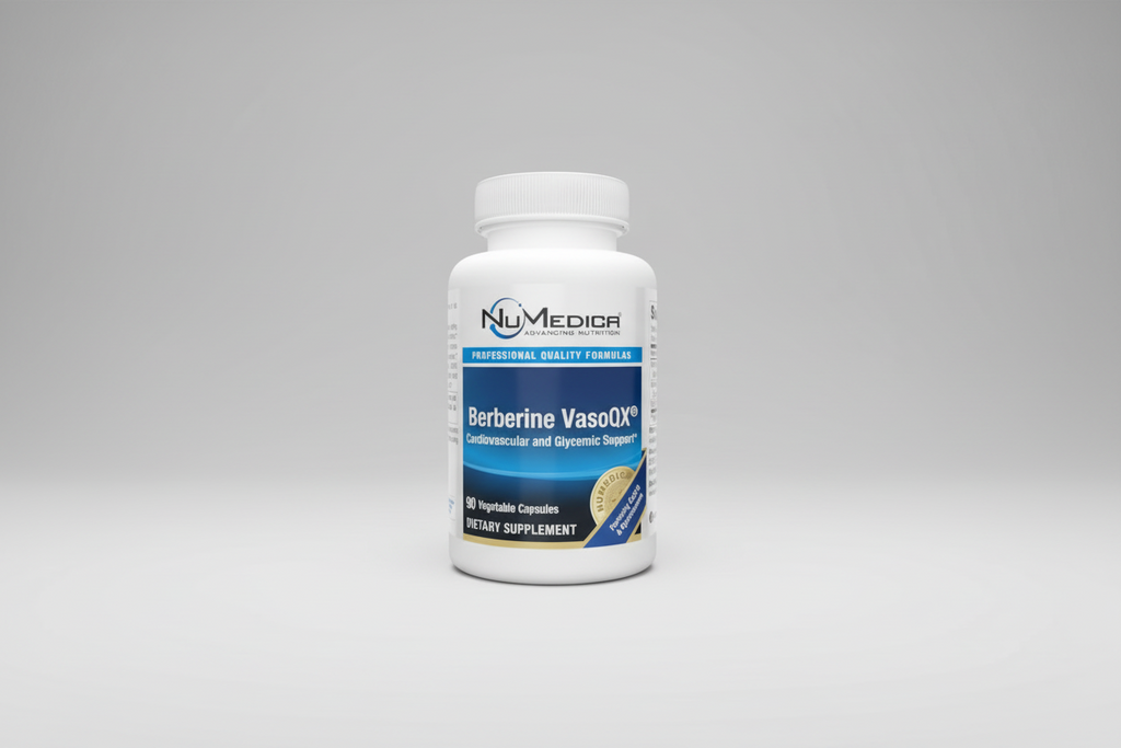 NuMedica Berberine VasoQX dietary supplement bottle on a white background