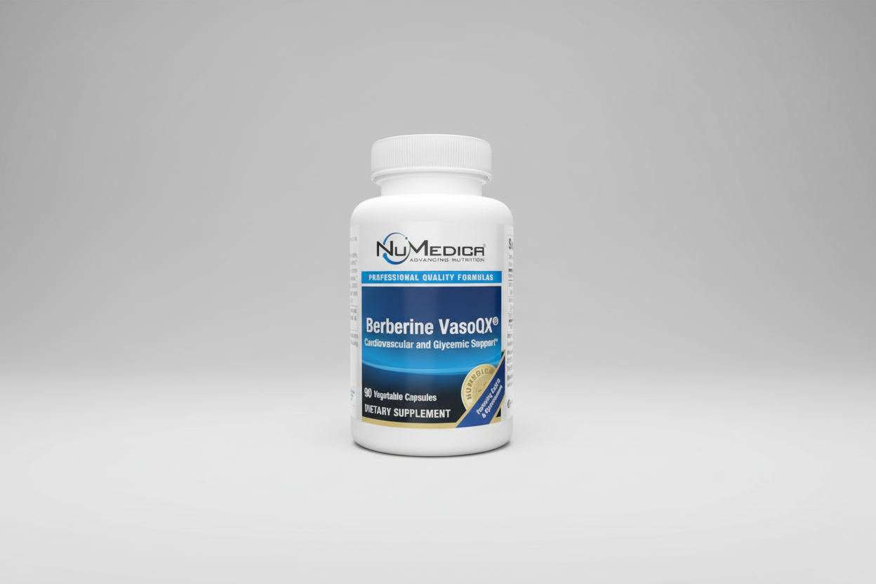 NuMedica Berberine VasoQX dietary supplement bottle on a white background