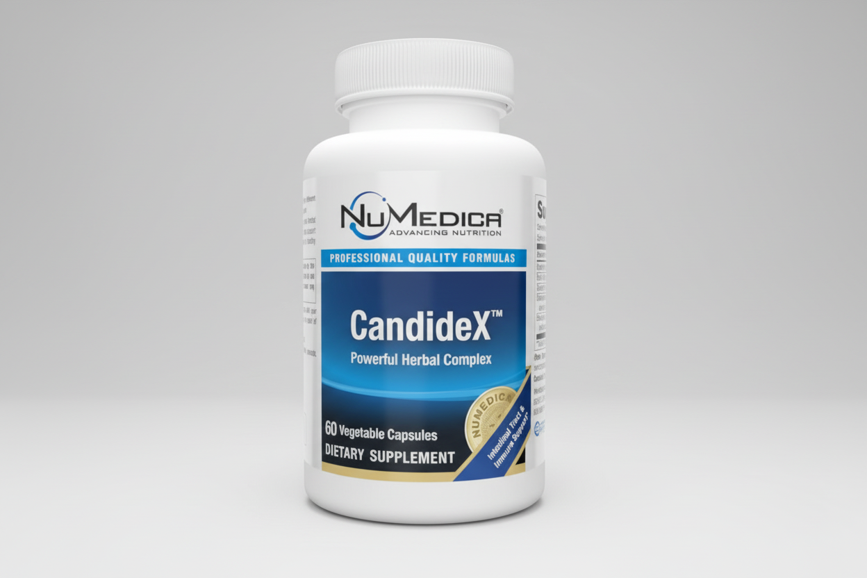 NuMedica Candidex dietary supplement bottle on a white background