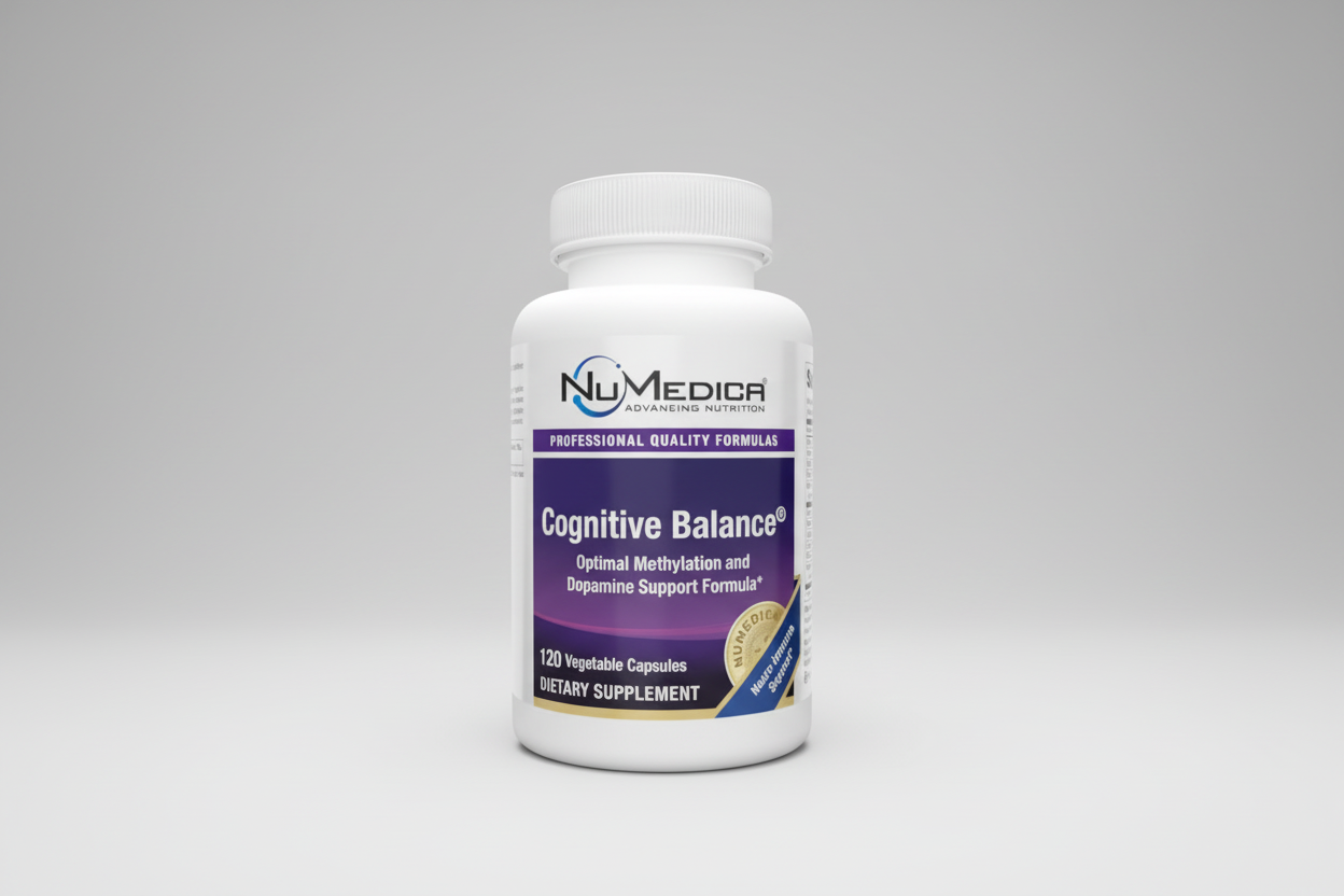 NuMedica Cognitive Balance dietary supplement bottle on a white background
