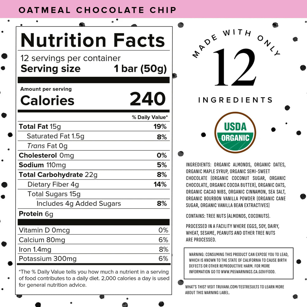 Truvani Oatmeal Chocolate Chip The Only Bar Single Serving Bar