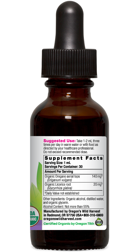 Oregon's Wild Harvest Oregano Balance Organic Extract 1 fl oz right side
