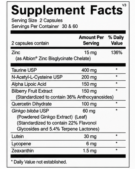 Ortho Molecular Products 4Sight 60 Capsules – supplement facts panel