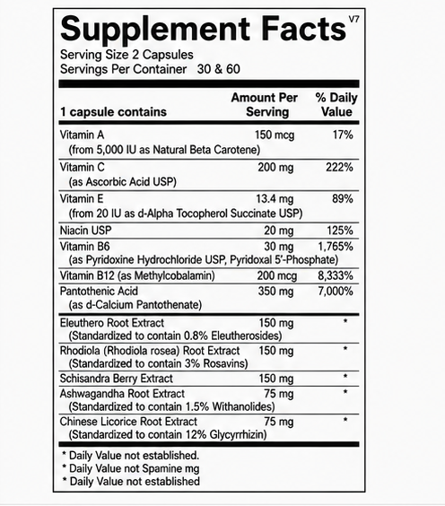 Ortho Molecular Products Adapten-All 120 Capsules – supplement facts panel