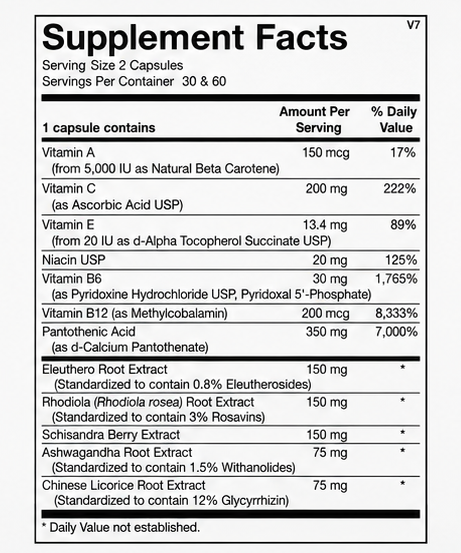 Ortho Molecular Products Adapten-All 60 Capsules – supplement facts panel