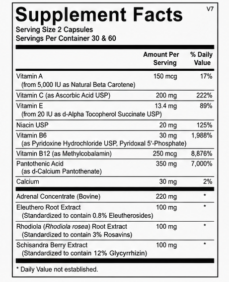 Ortho Molecular Products Adren-All 120 Capsules – supplement facts panel