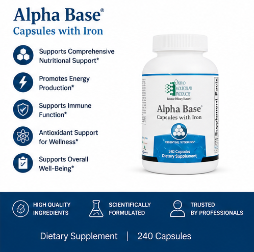 Ortho Molecular Products Alpha Base with Iron 240 Capsules – multivitamin with iron capsules
