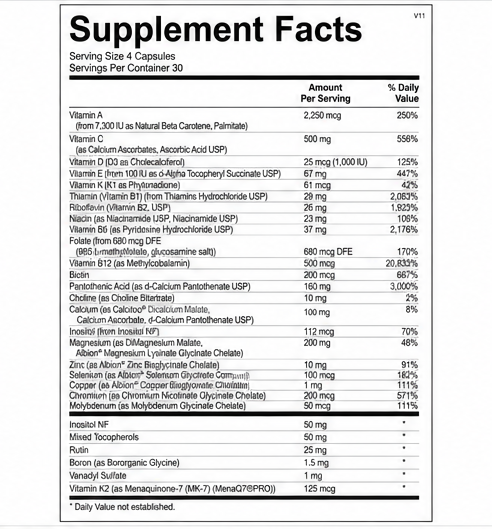 Ortho Molecular Products Alpha Base without Iron 120 Capsules – front label view