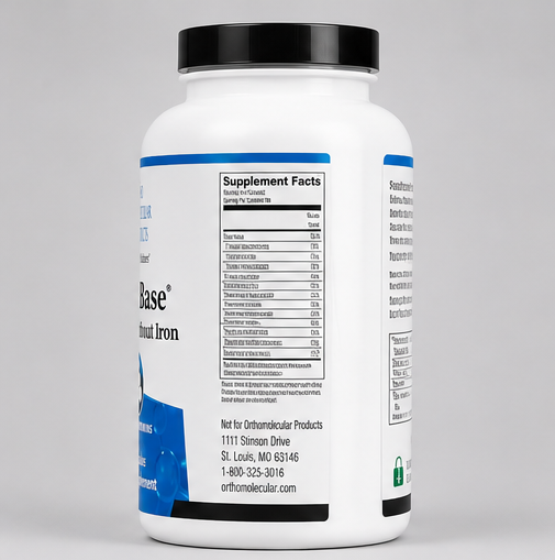 Ortho Molecular Products Alpha Base without Iron 240 Capsules – supplement facts panel