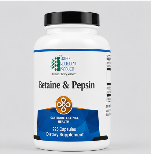 Ortho Molecular Products Betaine & Pepsin 225 Capsules – supplement facts panel