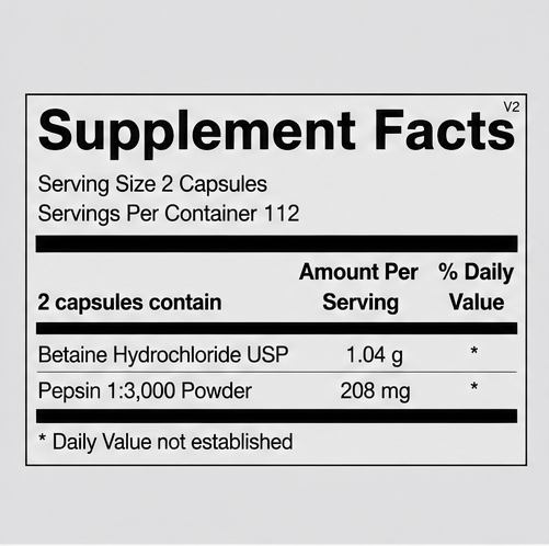 Ortho Molecular Products Betaine & Pepsin 225 Capsules – front label view