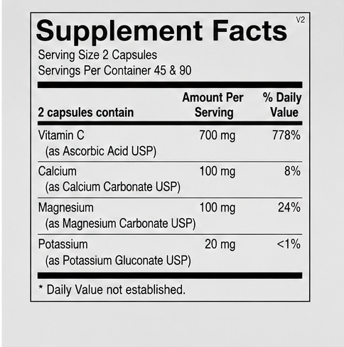 Ortho Molecular Products Buffered C 90 Capsules – supplement facts panel