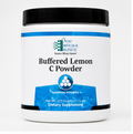 A white plastic tub of Ortho Molecular Products Buffered Lemon C Powder with a black lid and blue label accents, set against a plain white background.