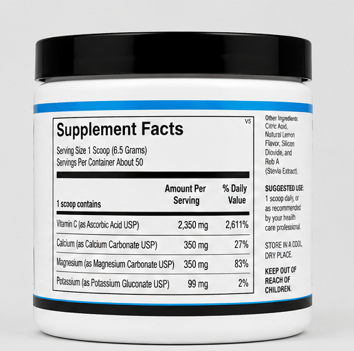 Ortho Molecular Products Buffered Lemon C Powder 50 Servings – supplement facts panel